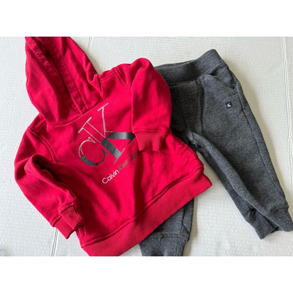 Calvin Klein Red Hoodie & Gray Sweatpants 12M
